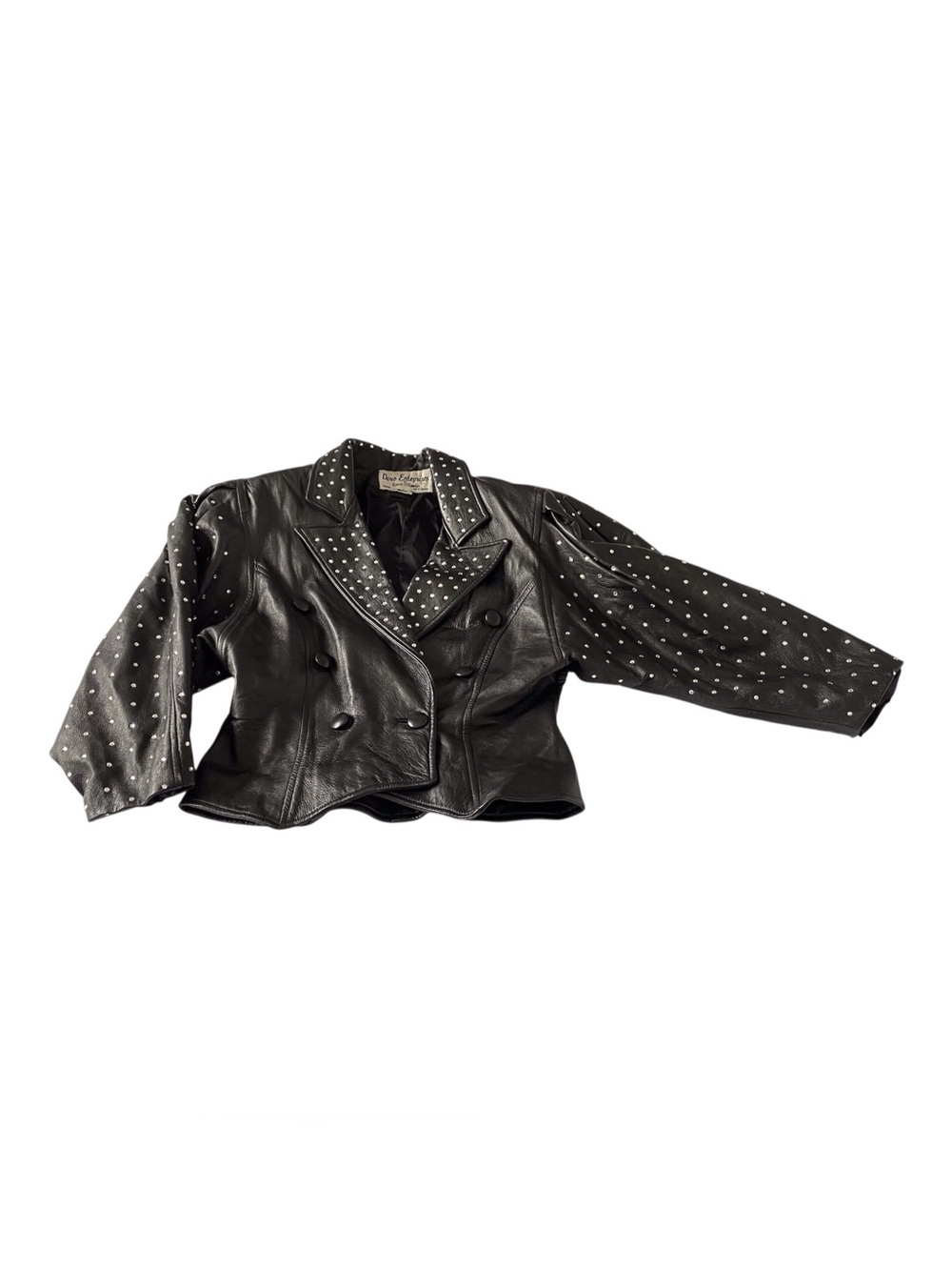 Dero Enteprises Vintage Black Studded Leather Double-Breasted Jacket, XS. - Picture 6 of 7